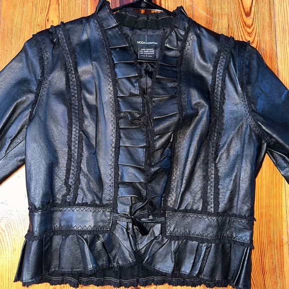 Moda International Leather Ruffle Detail Blazer Jacket - Picture 5 of 15